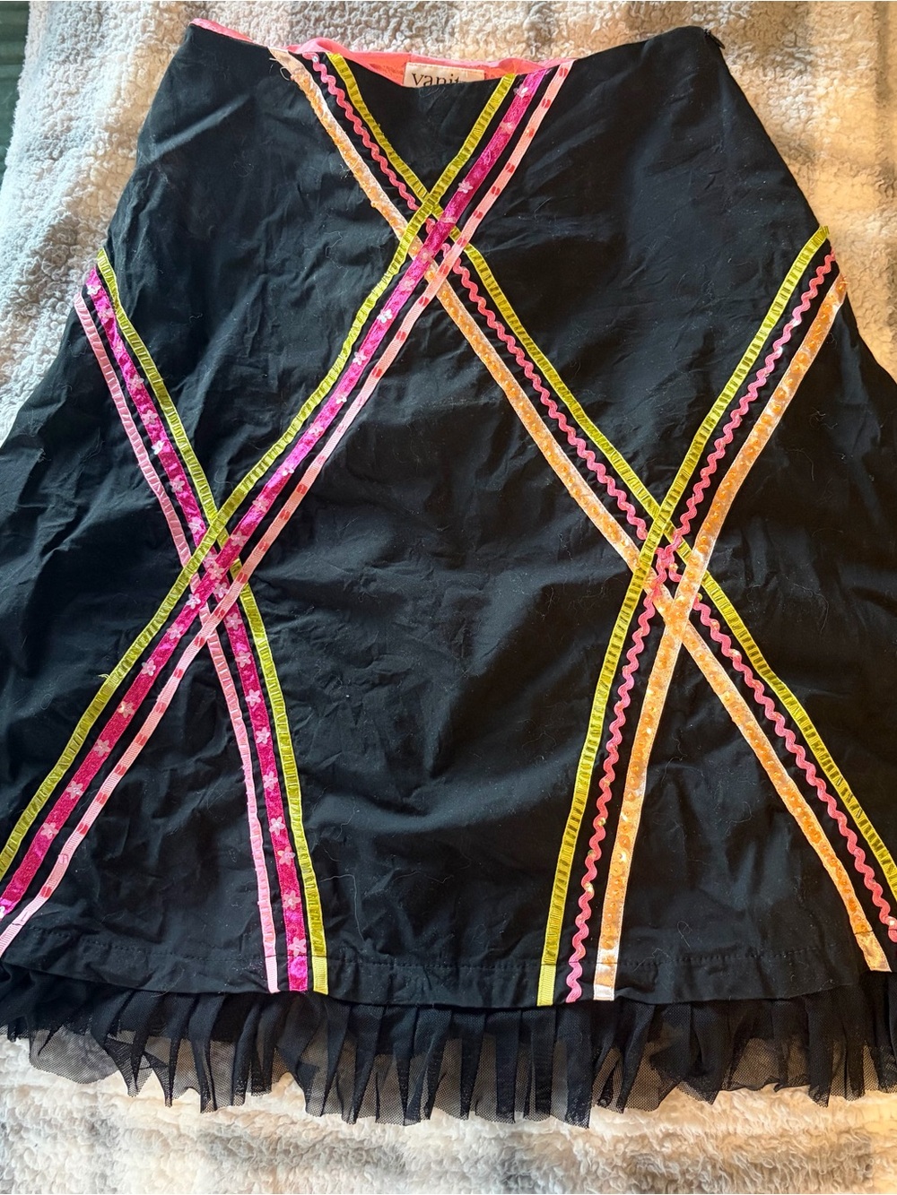 American Vintage Black Midi Skirt with Pink, Neon Yellow & Orange Trim